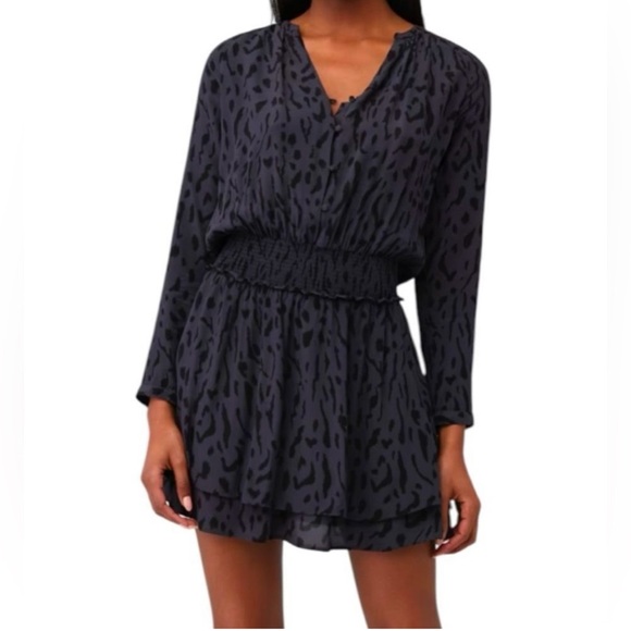 Rails Jasmine Ash Cheetah Long Sleeve V-Neck Sundress- Small - Picture 1 of 10